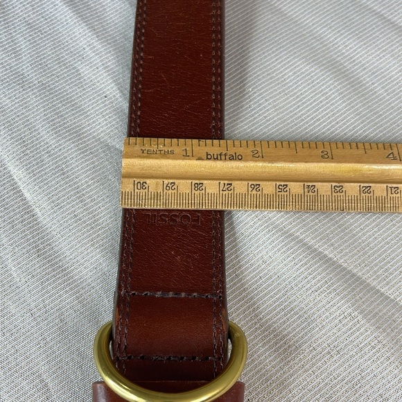 Fossil Mens Cognac Brown Genuine Leather Belt Brass Buckle M - Picture 9 of 11